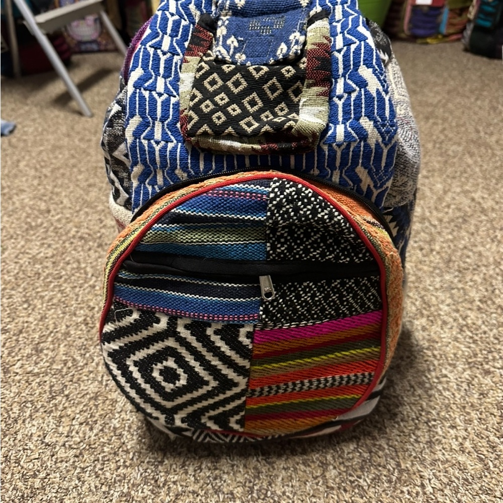 Sacred Threads Blue and Multicolor Pattern Backpa… - image 1